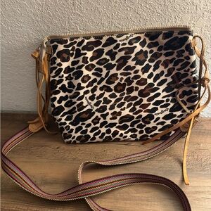 Consuela Leopard Print Crossbody Bag with Tan and Multicolor Strap